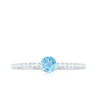 Aquamarine Dainty Solitaire Ring with French Pave Set Diamond Aquamarine - ( AAA ) - Quality - Rosec Jewels