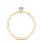 Aquamarine Dainty Solitaire Ring with French Pave Set Diamond Aquamarine - ( AAA ) - Quality - Rosec Jewels