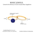 Round Lab Grown Blue Sapphire Solitaire Ring Set with Diamond Lab Created Blue Sapphire - ( AAAA ) - Quality - Rosec Jewels