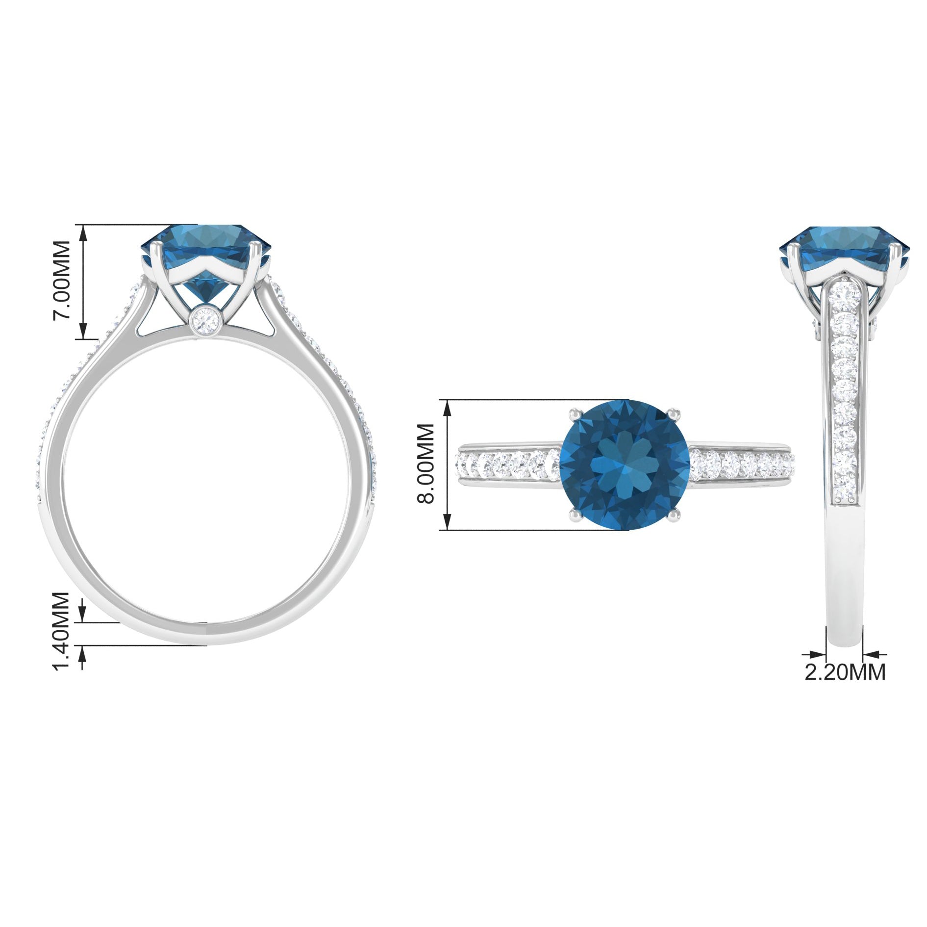 London Blue Topaz Solitaire Ring with Diamond Accent London Blue Topaz - ( AAA ) - Quality - Rosec Jewels