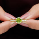 Natural Peridot Solitaire Engagement Ring with Diamond Side Stones Peridot - ( AAA ) - Quality - Rosec Jewels