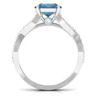 4 Prong Set Solitaire London Blue Topaz Crossover Ring with Diamond Accent London Blue Topaz - ( AAA ) - Quality - Rosec Jewels