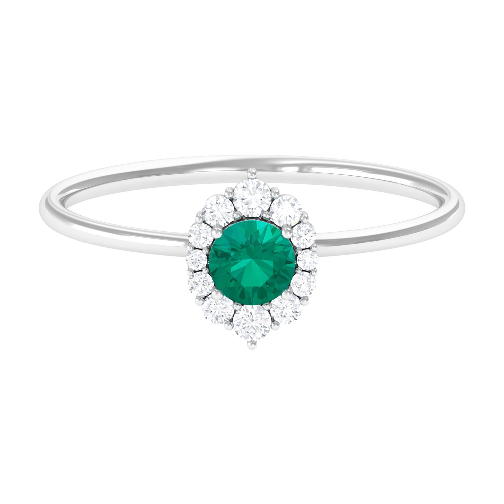 Classic Emerald Engagement Ring with Diamond Accent Emerald - ( AAA ) - Quality - Rosec Jewels