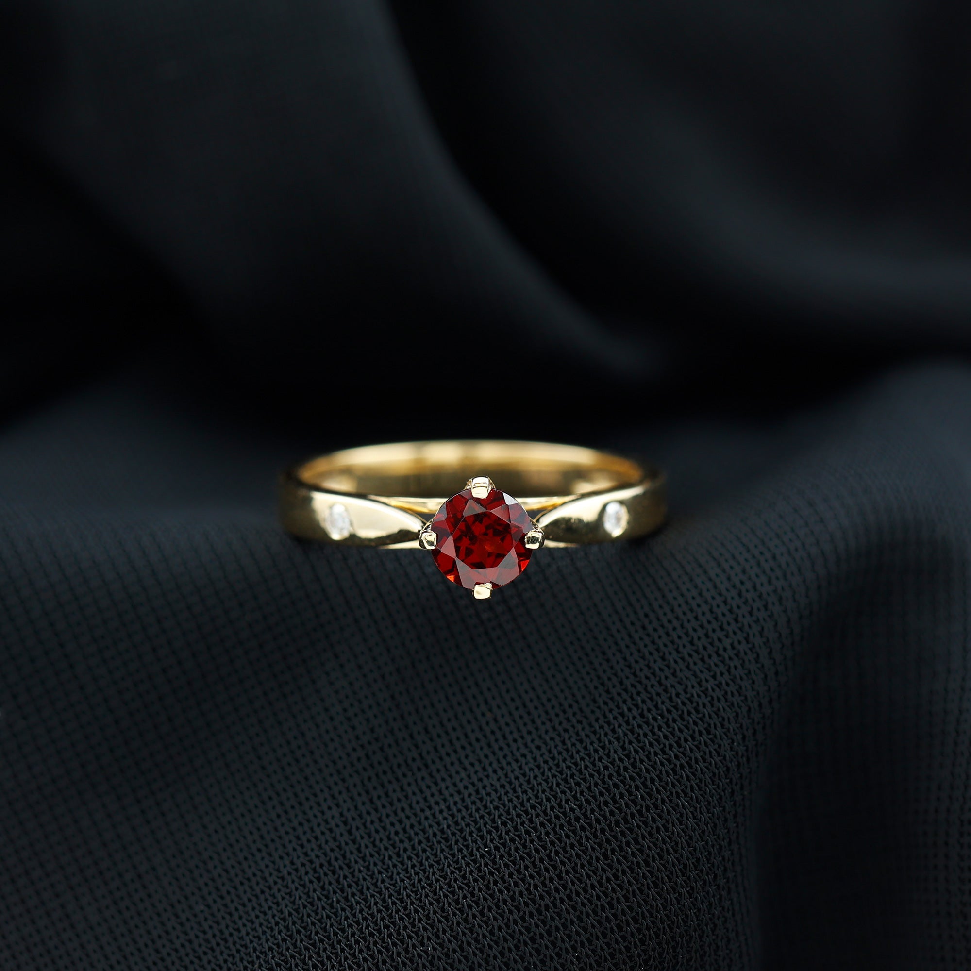 5 MM Natural Round Garnet Solitaire Promise Ring - Rosec Jewels