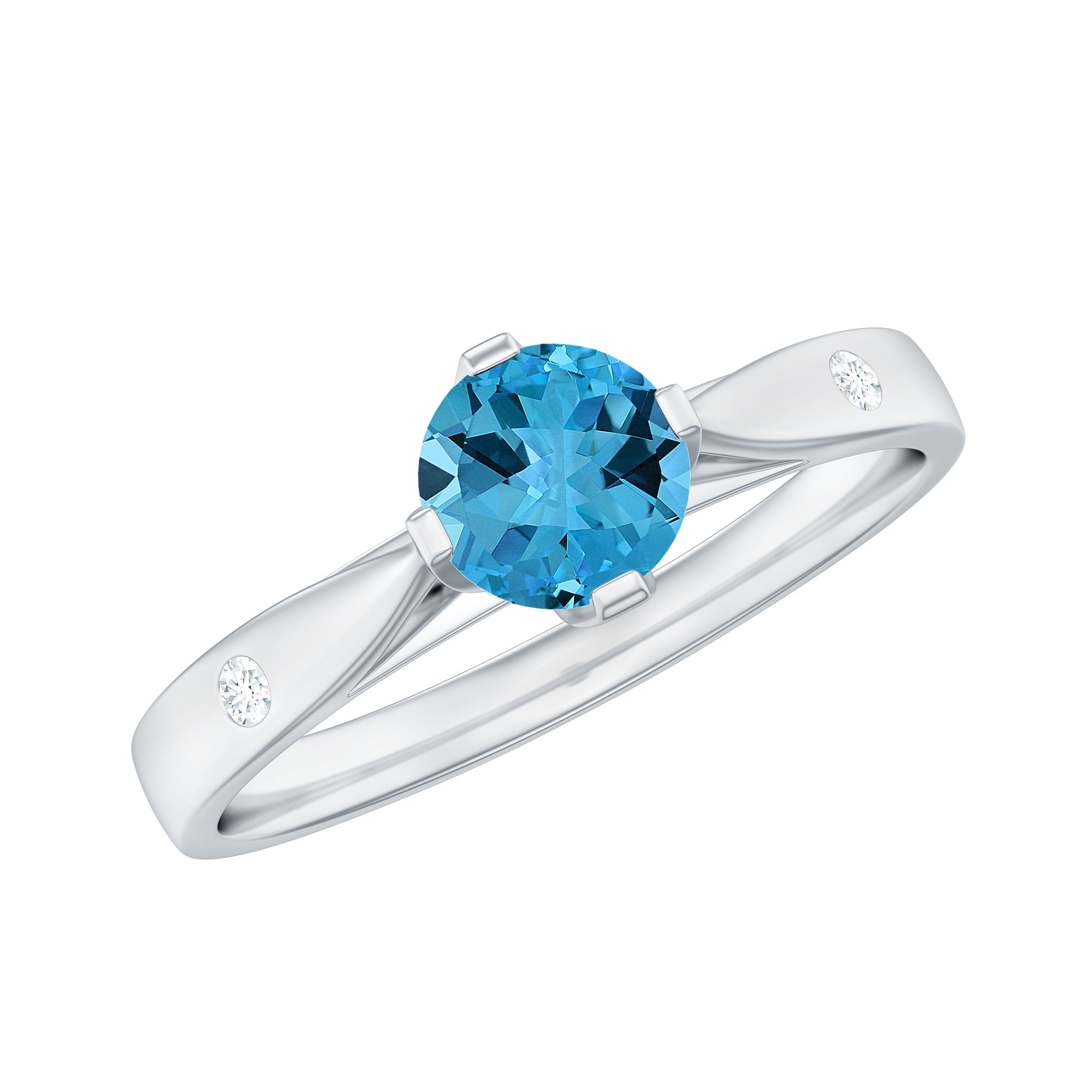 1/2 CT Solitaire Ring with Swiss Blue Topaz and Diamond for Her Swiss Blue Topaz - ( AAA ) - Quality - Rosec Jewels