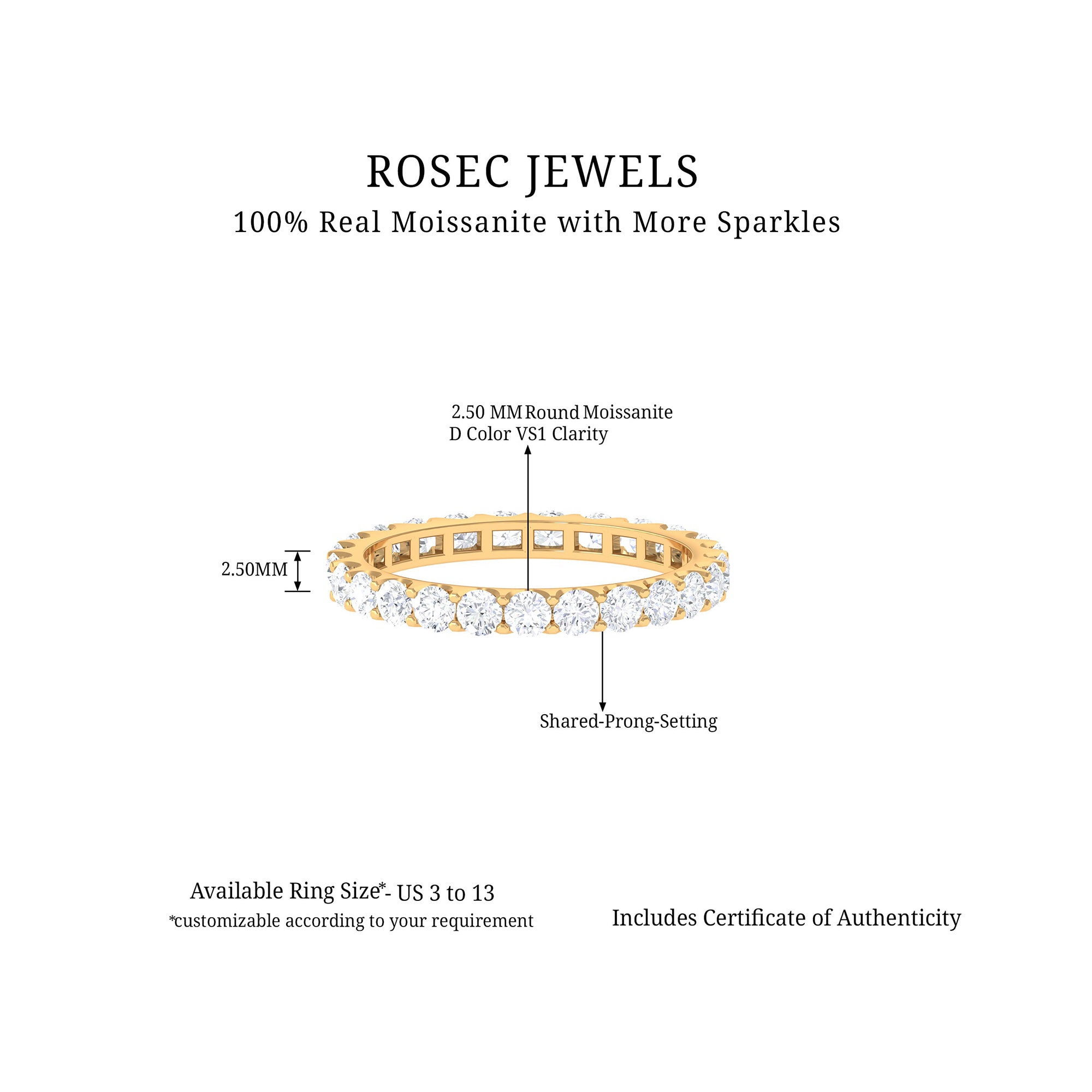 1.50 CT Moissanite Eternity Anniversary Band Moissanite - ( D-VS1 ) - Color and Clarity - Rosec Jewels