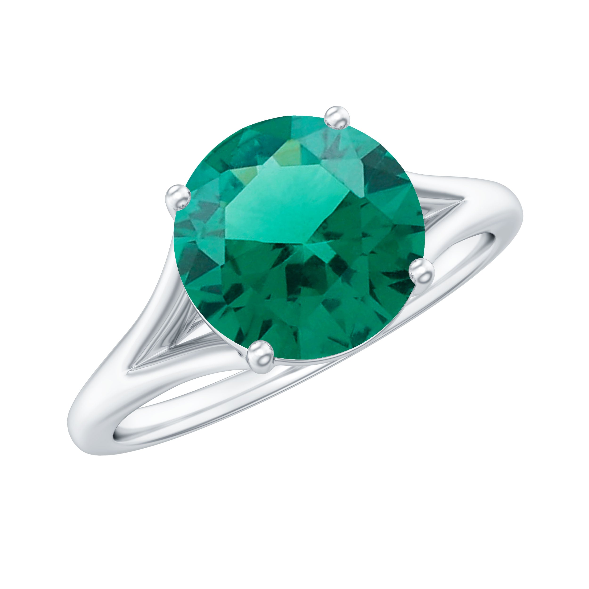 Solitaire Promise Ring with 2 CT Lab Created Emerald and Diamond Lab Created Emerald - ( AAAA ) - Quality - Rosec Jewels