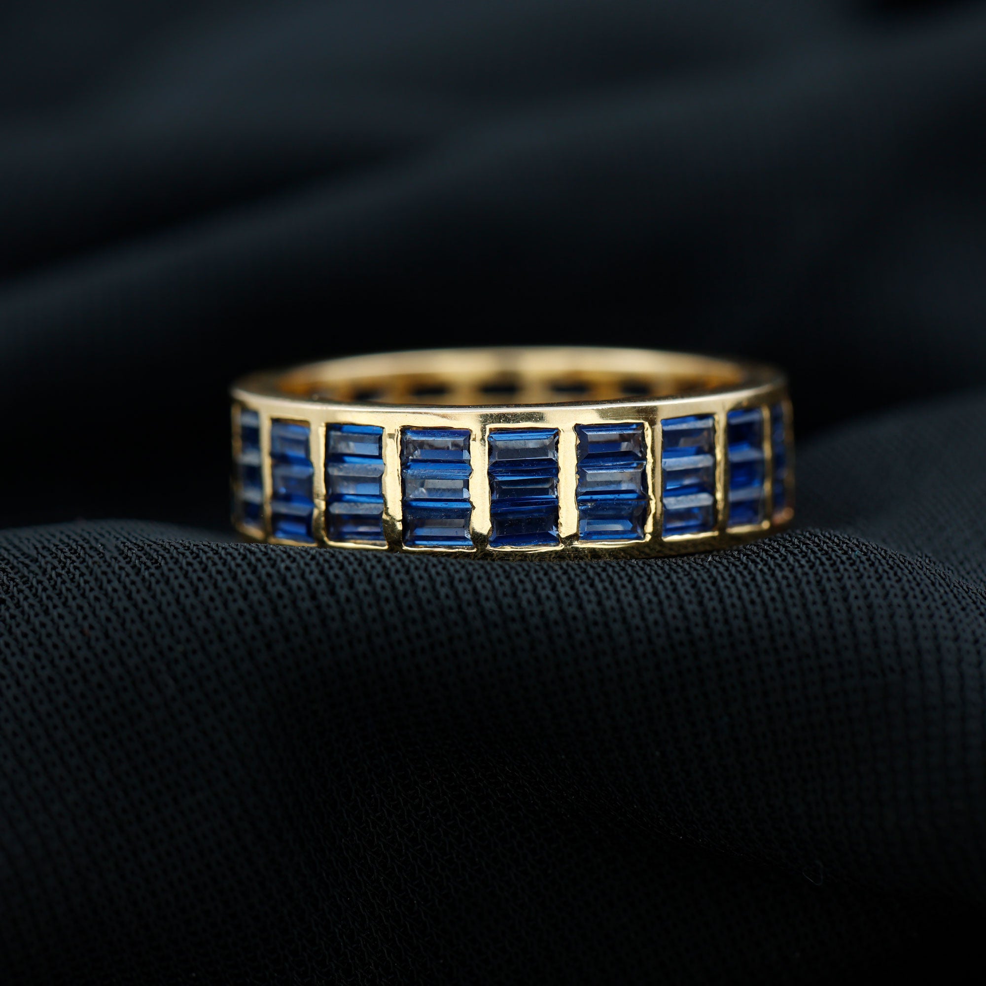 Channel Set Lab Grown Blue Sapphire Wide Eternity Band Ring Lab Created Blue Sapphire - ( AAAA ) - Quality - Rosec Jewels