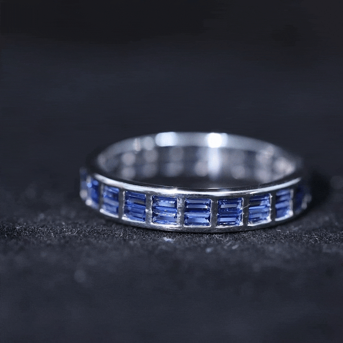 Baguette Cut Created Blue Sapphire Two Row Eternity Band Lab Created Blue Sapphire - ( AAAA ) - Quality - Rosec Jewels