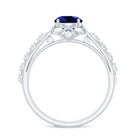 Round Lab Grown Blue Sapphire Solitaire Ring with Diamond Lab Created Blue Sapphire - ( AAAA ) - Quality - Rosec Jewels