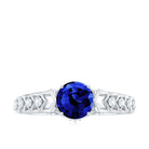 Round Lab Grown Blue Sapphire Solitaire Ring with Diamond Lab Created Blue Sapphire - ( AAAA ) - Quality - Rosec Jewels