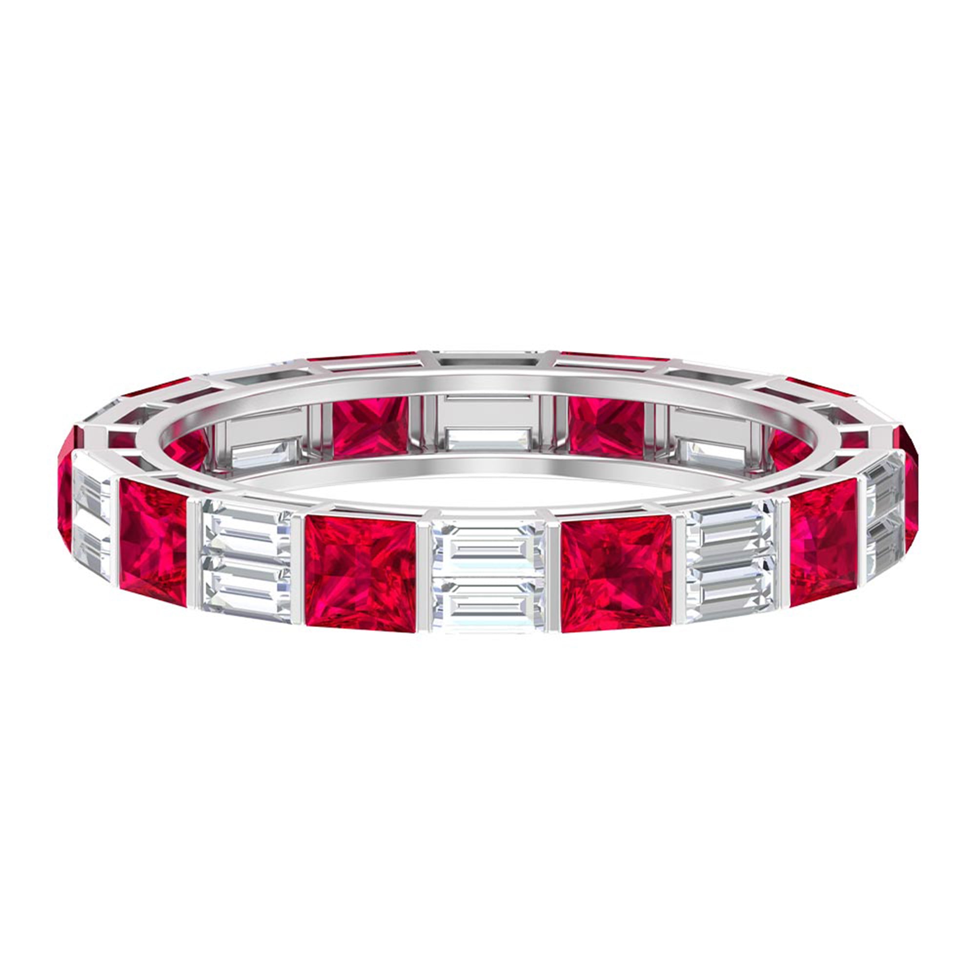 Rosec Jewels-Princess Cut Lab Created Ruby And Moissanite Full Eternity Ring