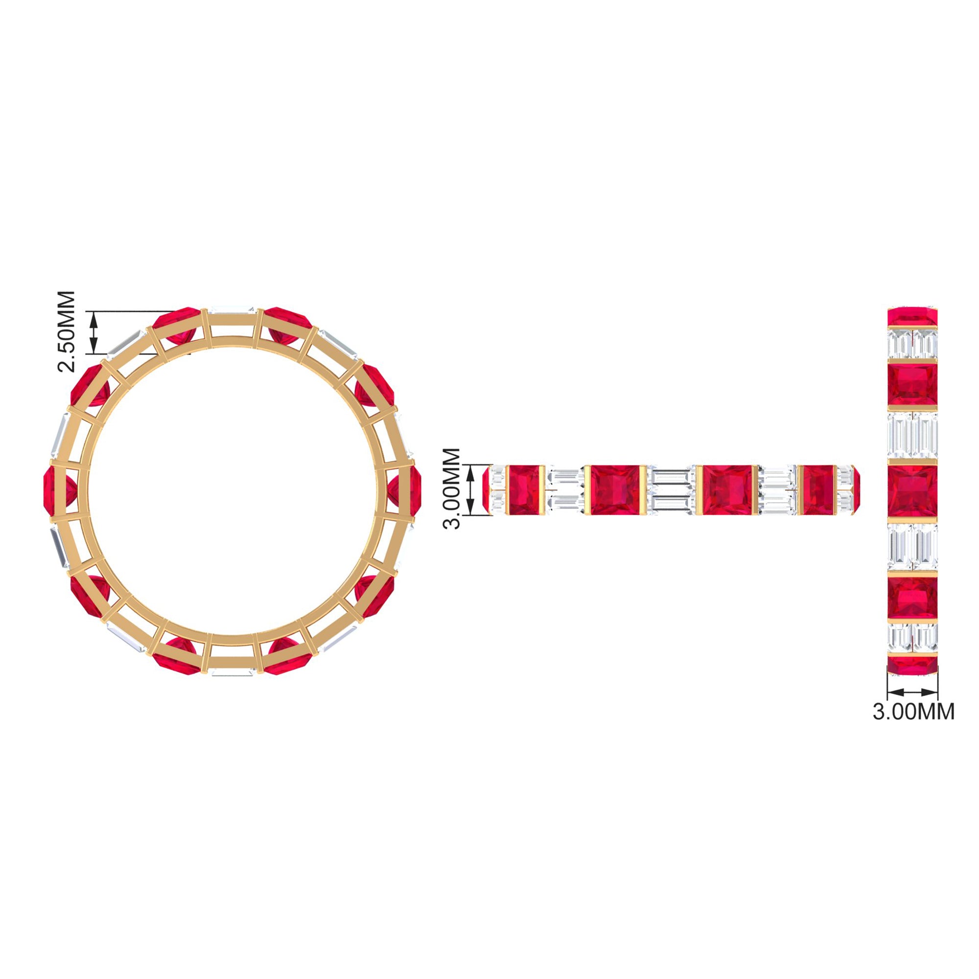 Princess Cut Lab Created Ruby And Moissanite Full Eternity Ring Lab Created Ruby - ( AAAA ) - Quality - Rosec Jewels