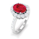 2.75 CT Oval Cut Created Ruby Ring with Moissanite Halo Lab Created Ruby - ( AAAA ) - Quality - Rosec Jewels