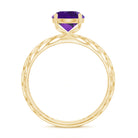 7 MM Round Amethyst Solitaire Engagement Ring with Gold Filigree Details Amethyst - ( AAA ) - Quality - Rosec Jewels