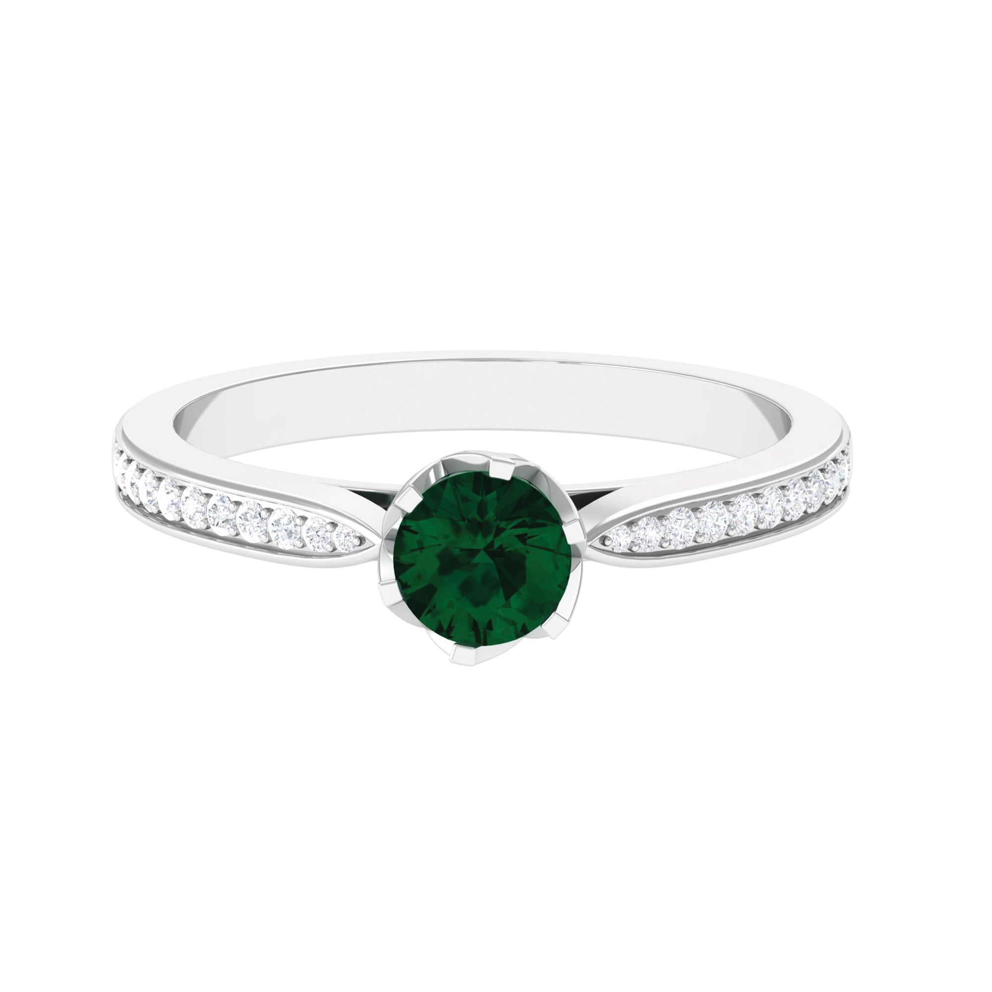 Green Tourmaline Solitaire Ring with Diamond Green Tourmaline - ( AAA ) - Quality - Rosec Jewels