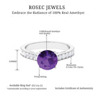2.25 CT Round Amethyst Solitaire Engagement Ring with Moissanite Accents Amethyst - ( AAA ) - Quality - Rosec Jewels