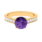 2.25 CT Round Amethyst Solitaire Engagement Ring with Moissanite Accents Amethyst - ( AAA ) - Quality - Rosec Jewels