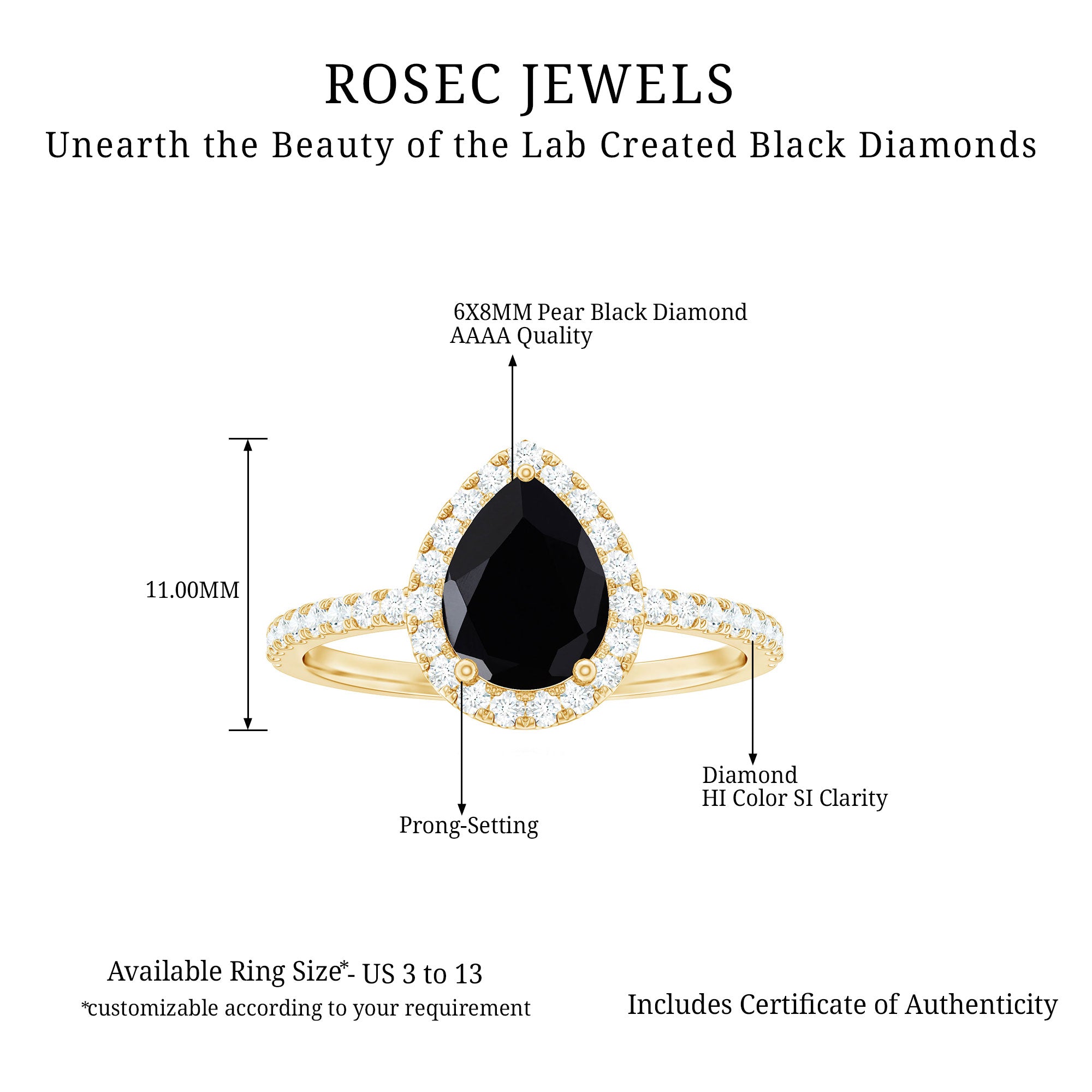 Minimal Created Black Diamond Engagement Ring with Diamond Accent Lab Created Black Diamond - ( AAAA ) - Quality - Rosec Jewels