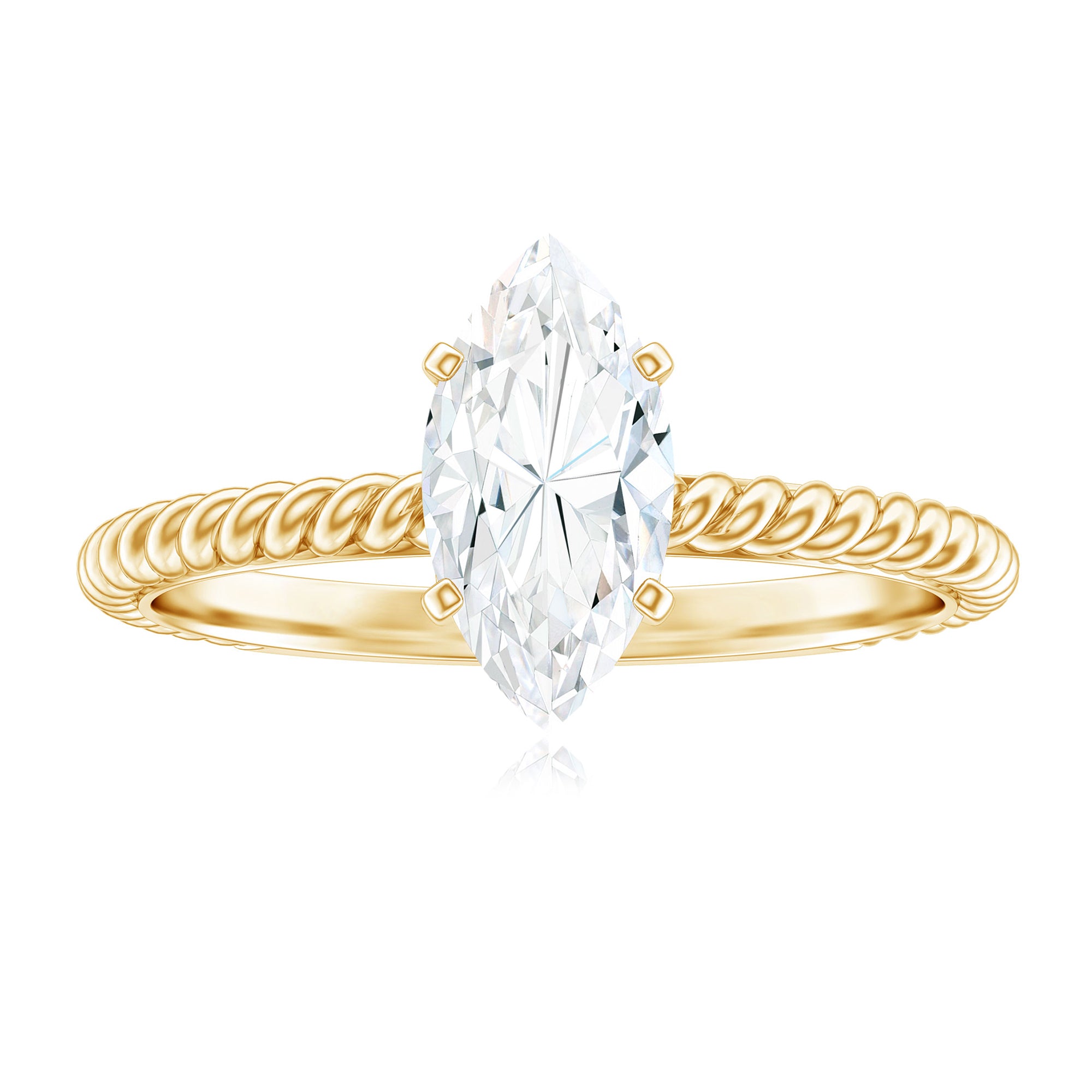 Marquise Cut Moissanite Solitaire Ring with Gold Twisted Rope Moissanite - ( D-VS1 ) - Color and Clarity - Rosec Jewels