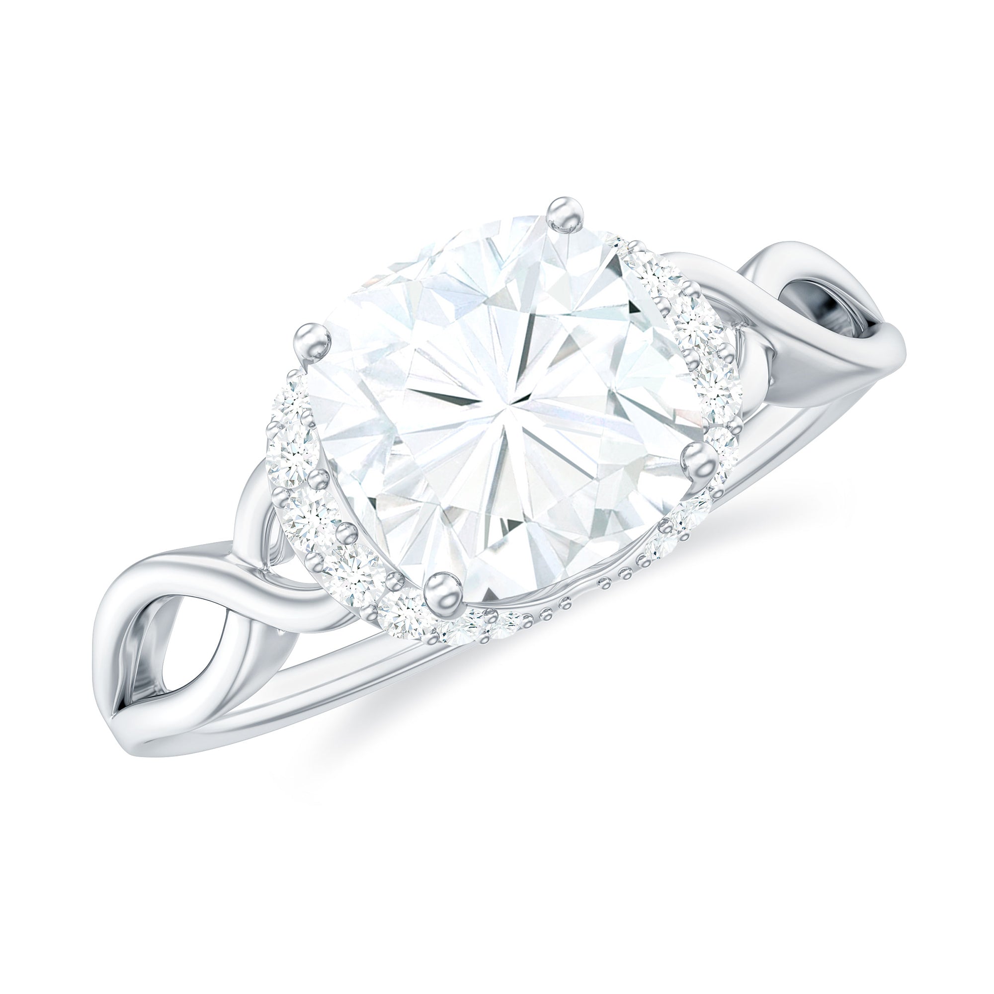 Cushion Cut Moissanite Solitaire Infinity Ring in Gold Moissanite - ( D-VS1 ) - Color and Clarity - Rosec Jewels