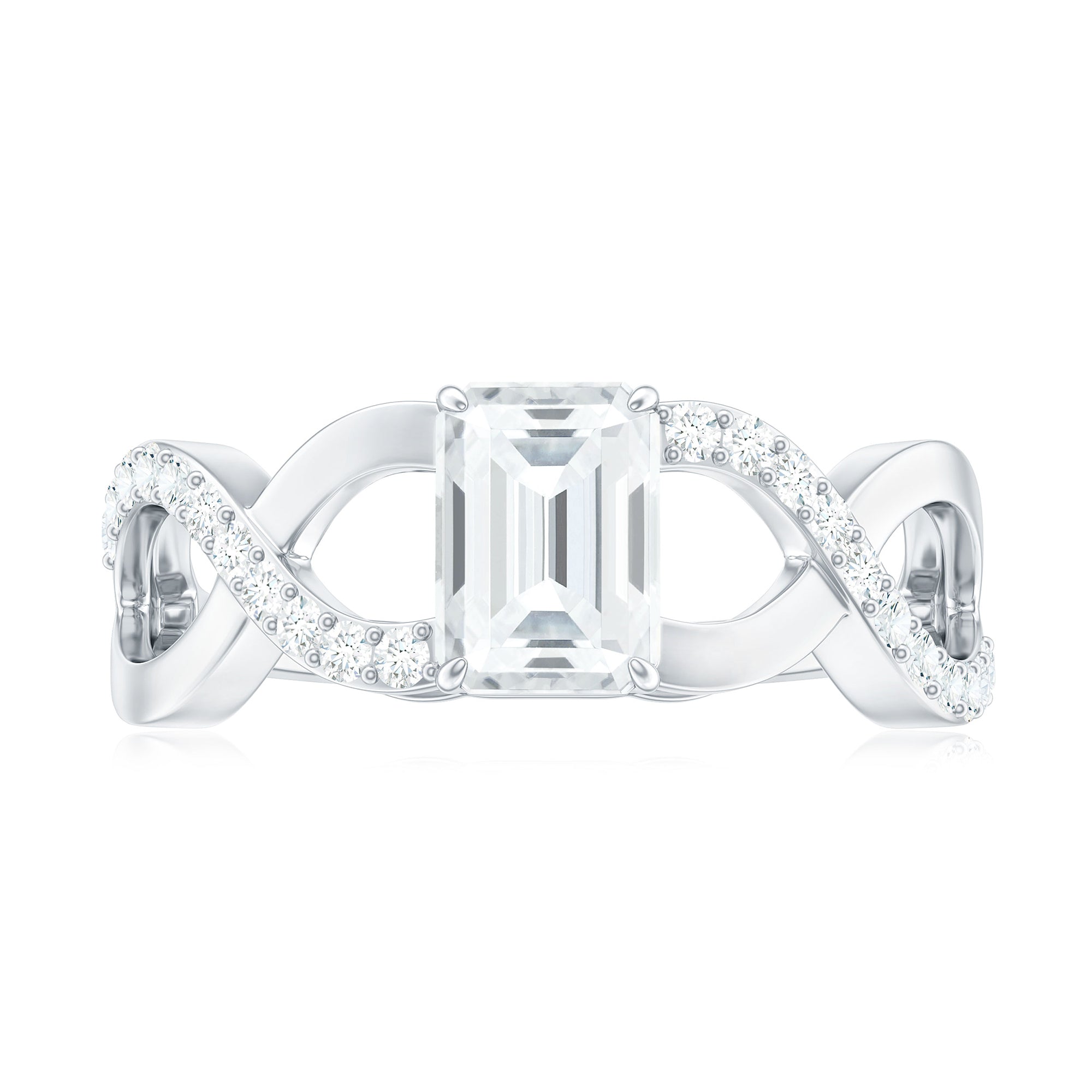 Emerald Cut Certified Moissanite Infinity Style Engagement Ring Moissanite - ( D-VS1 ) - Color and Clarity - Rosec Jewels
