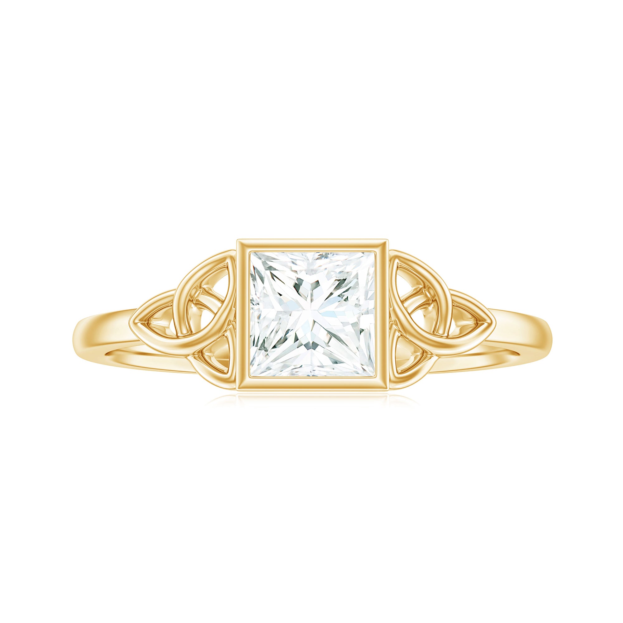 Princess Cut Moissanite Solitaire Celtic Ring in Bezel Setting Moissanite - ( D-VS1 ) - Color and Clarity - Rosec Jewels