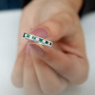 Rosec Jewels-Channel Set Semi Eternity Band with Lab Emerald and Moissanite