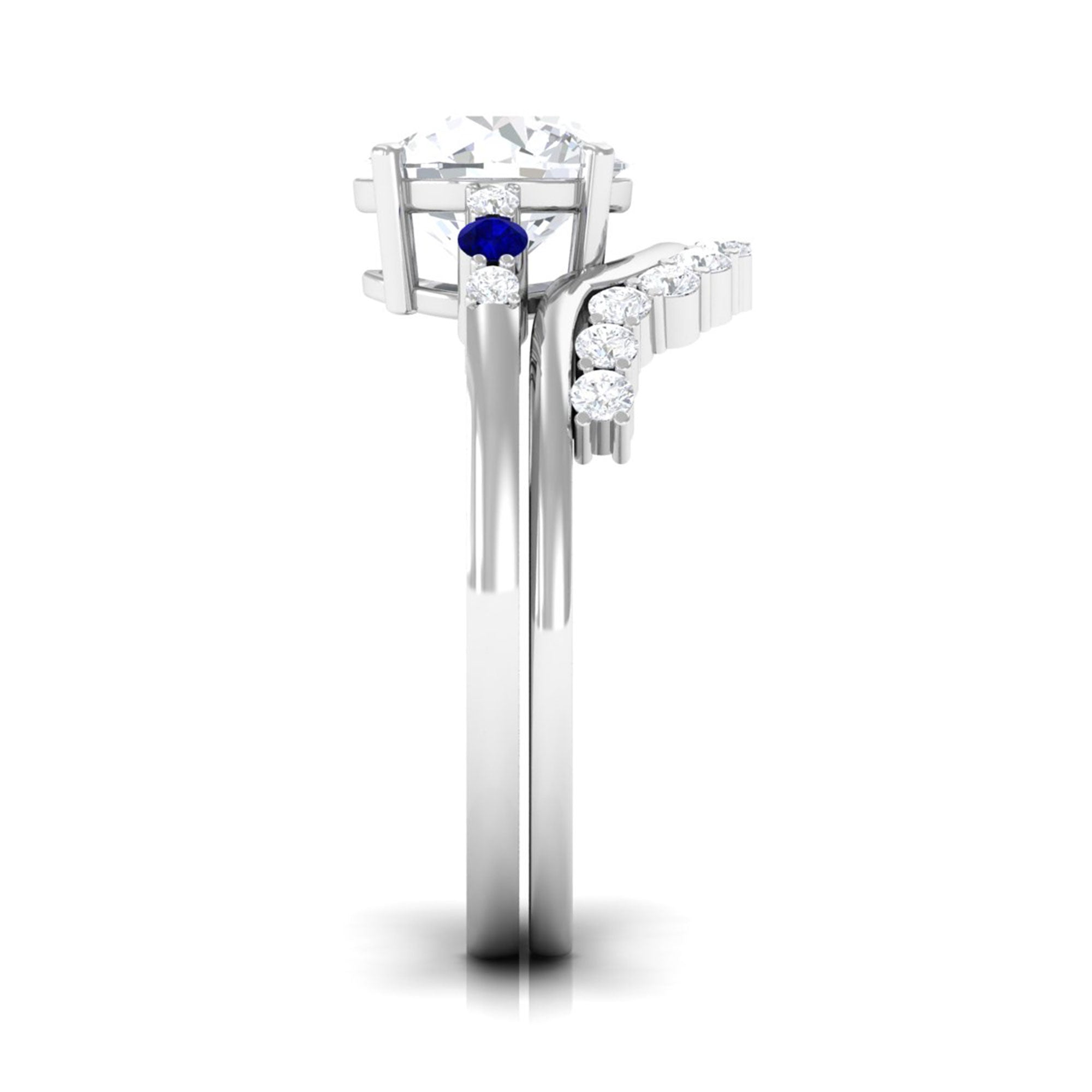 Rosec Jewels-Designer Moissanite Rings Set of 2 with Sapphire