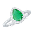 Pear Shaped Emerald Halo Engagement Ring With Moissanite Emerald - ( AAA ) - Quality - Rosec Jewels