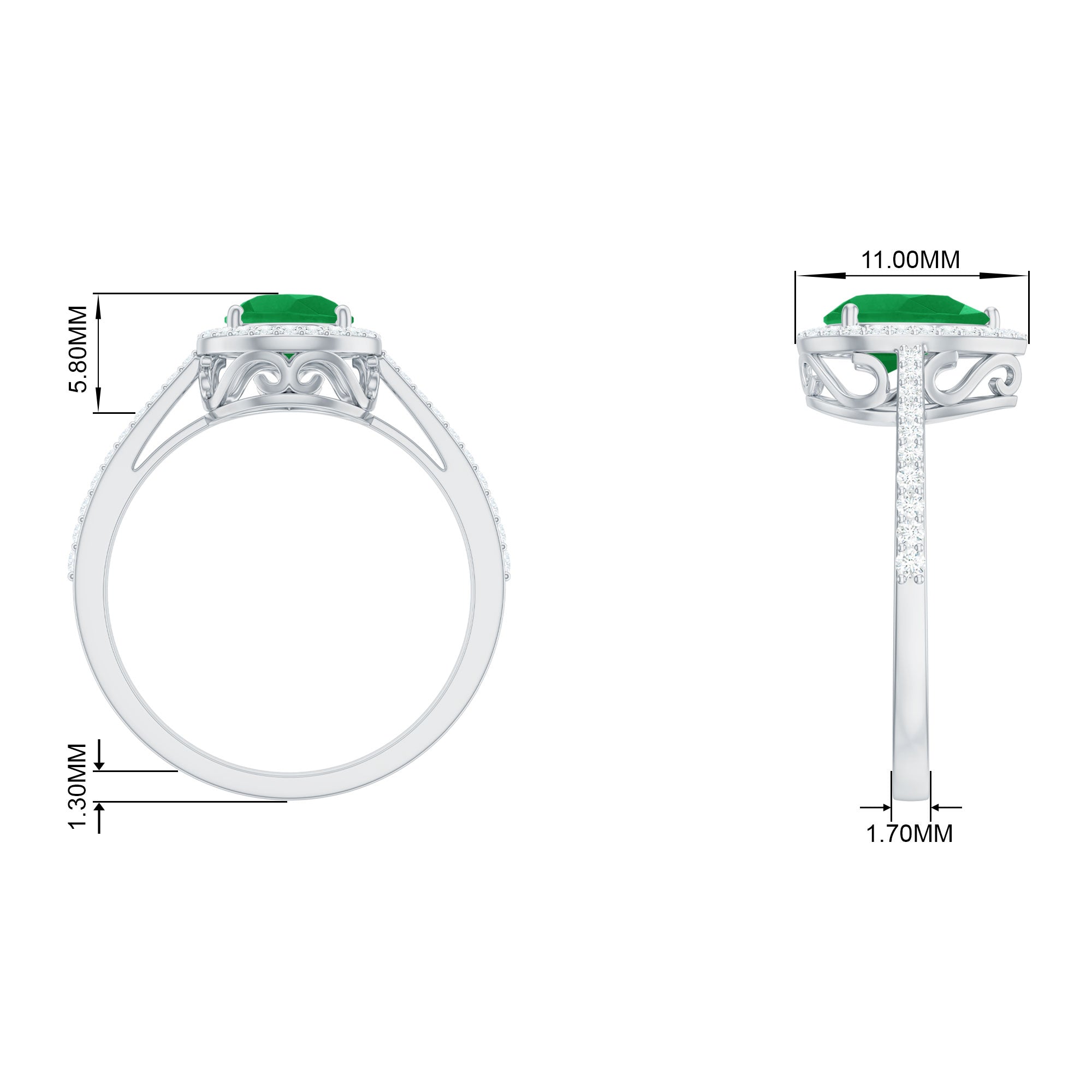 Pear Shaped Emerald Halo Engagement Ring With Moissanite Emerald - ( AAA ) - Quality - Rosec Jewels