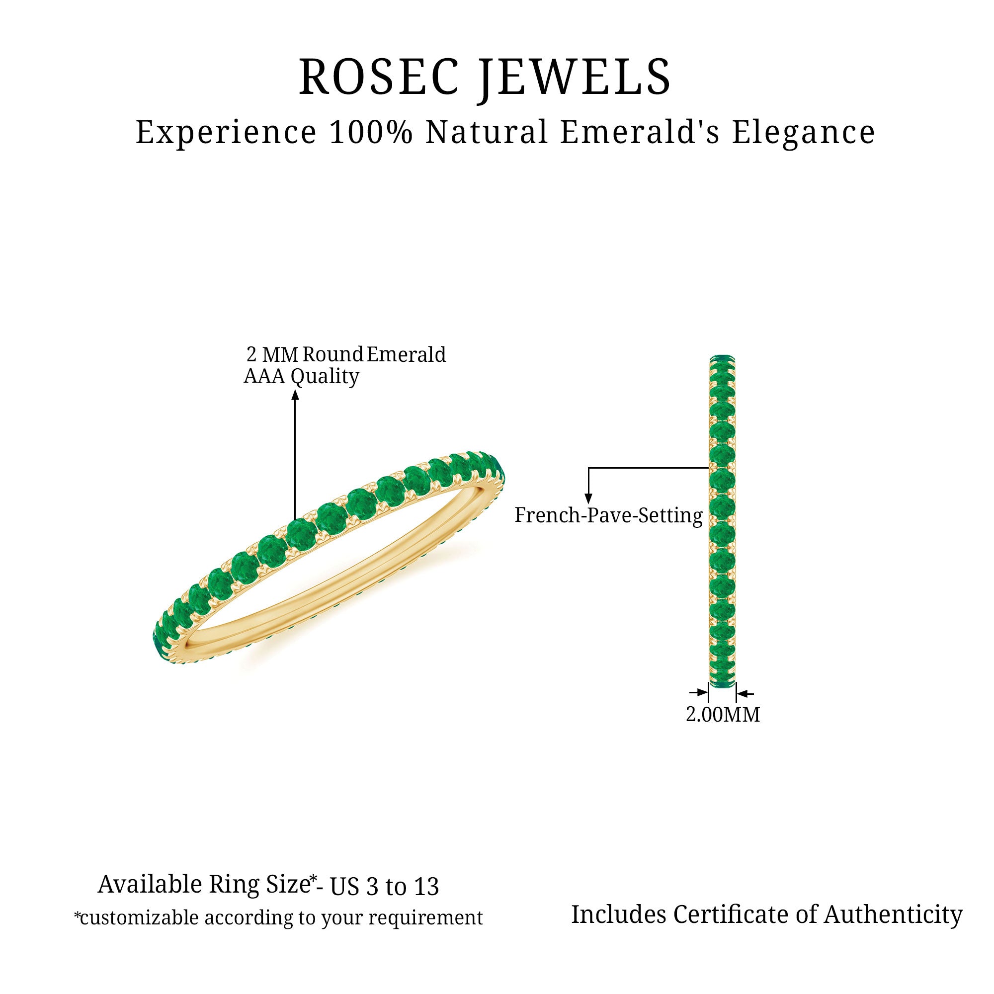 0.50 CT Round Cut Emerald Full Eternity Stackable Ring Emerald - ( AAA ) - Quality - Rosec Jewels