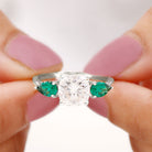 3 CT Moissanite and Created Emerald Trilogy Engagement Ring Lab Created Emerald - ( AAAA ) - Quality - Rosec Jewels