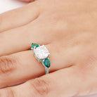 3 CT Moissanite and Created Emerald Trilogy Engagement Ring Lab Created Emerald - ( AAAA ) - Quality - Rosec Jewels