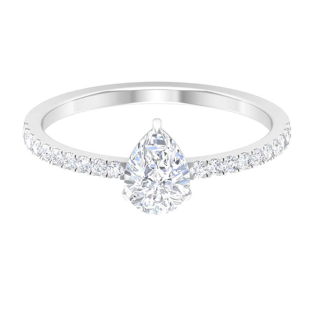 Pear Cut Moissanite Solitaire Ring with Side Stones Moissanite - ( D-VS1 ) - Color and Clarity - Rosec Jewels