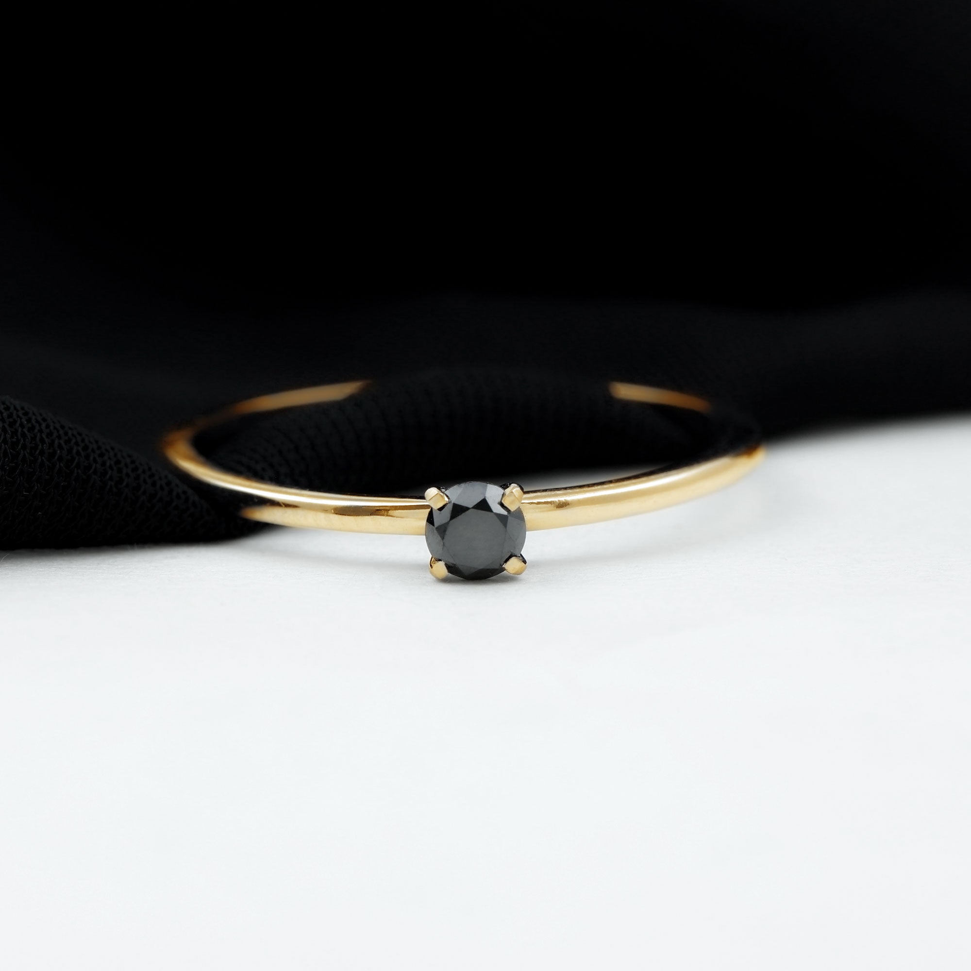 Minimal Black Onyx Solitaire Promise Ring Black Onyx - ( AAA ) - Quality - Rosec Jewels