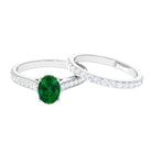 Oval Shape Lab Grown Emerald and Moissanite Bridal Ring Set Lab Created Emerald - ( AAAA ) - Quality - Rosec Jewels