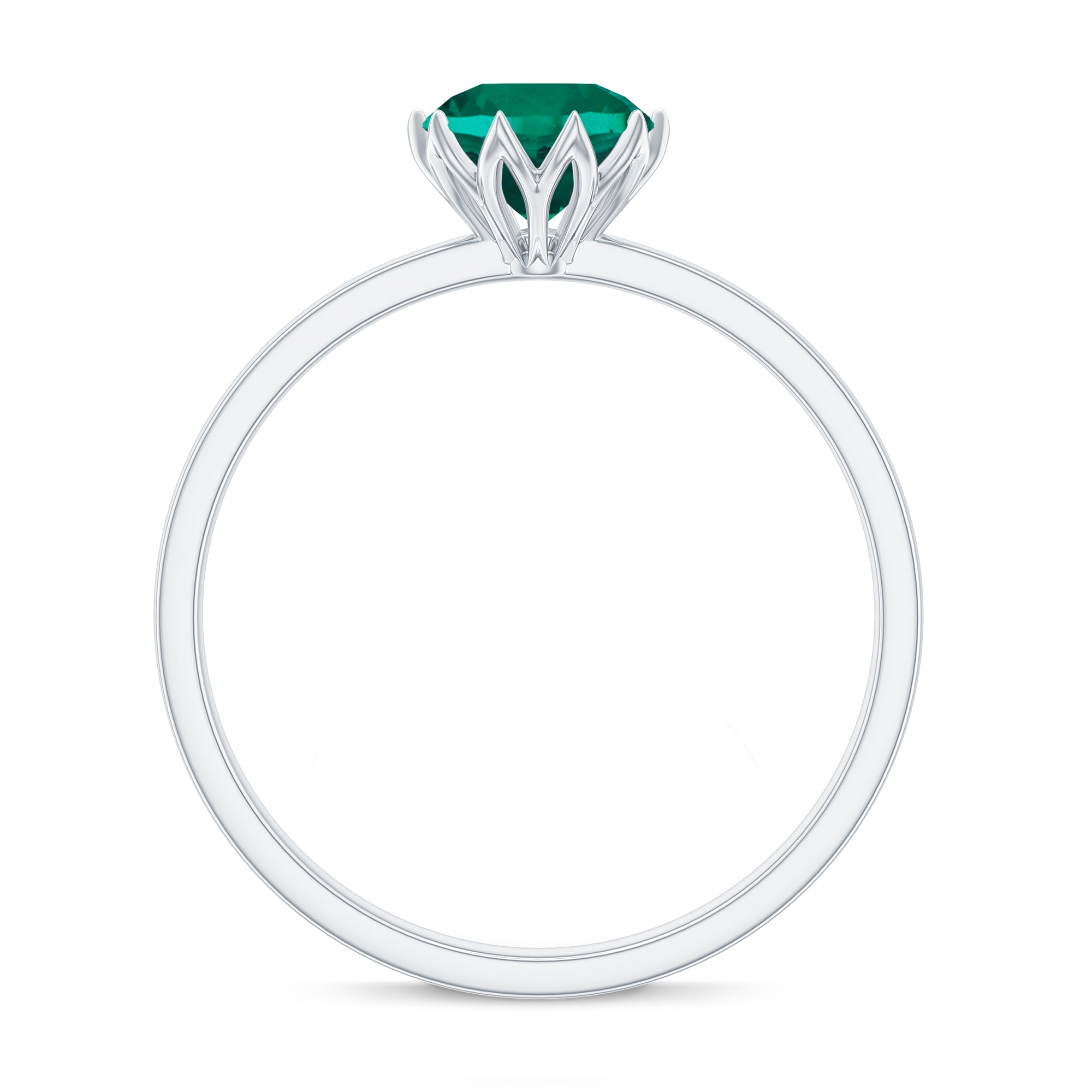 6 MM Round Cut Lab Created Emerald Solitaire Ring in Lotus Basket Setting Lab Created Emerald - ( AAAA ) - Quality - Rosec Jewels