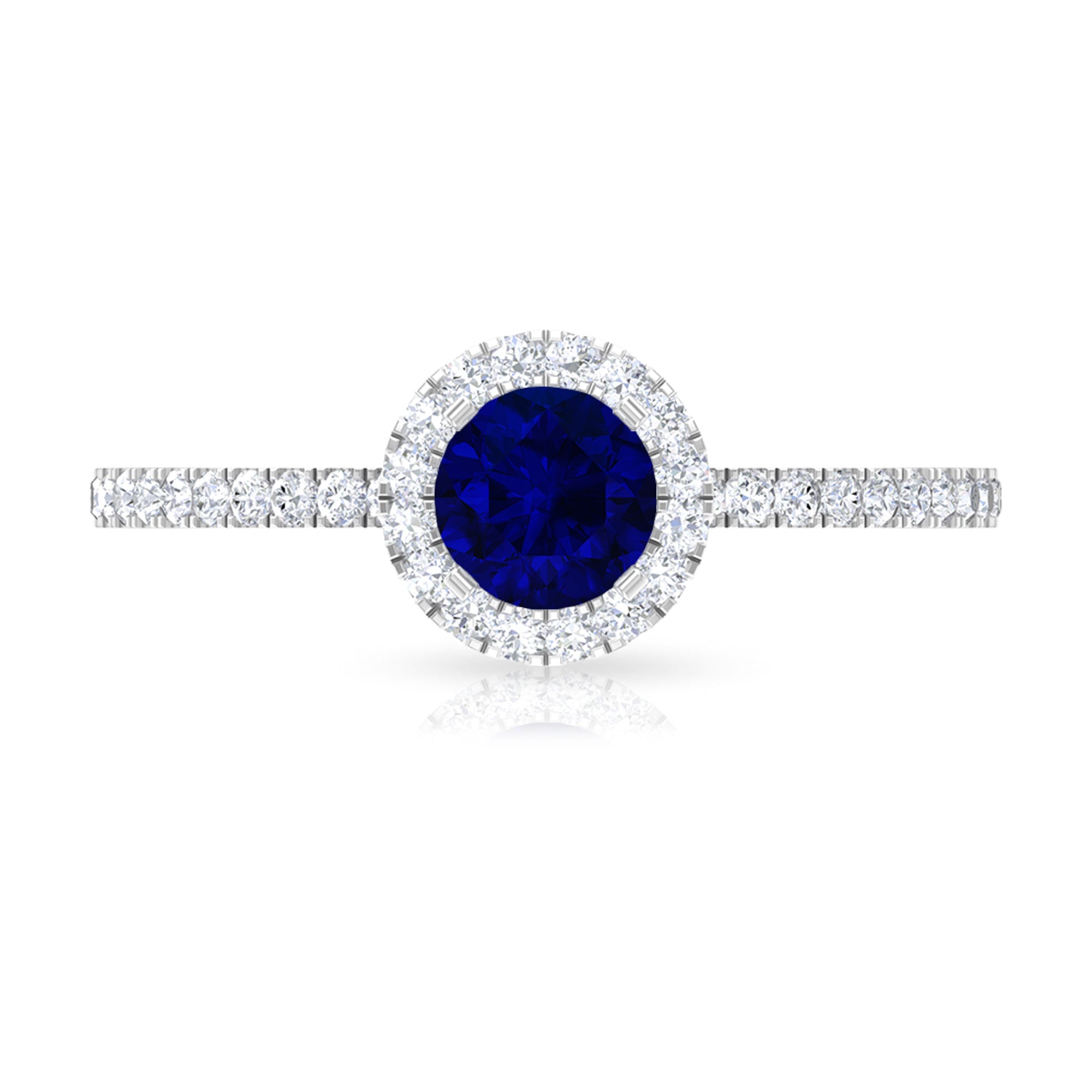 1.25 CT Created Blue Sapphire and Diamond Engagement Ring Lab Created Blue Sapphire - ( AAAA ) - Quality - Rosec Jewels