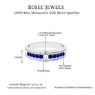 Lab Grown Blue Sapphire and Moissanite Engraved Anniversary Band Ring Lab Created Blue Sapphire - ( AAAA ) - Quality - Rosec Jewels