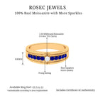 Lab Grown Blue Sapphire and Moissanite Engraved Anniversary Band Ring Lab Created Blue Sapphire - ( AAAA ) - Quality - Rosec Jewels
