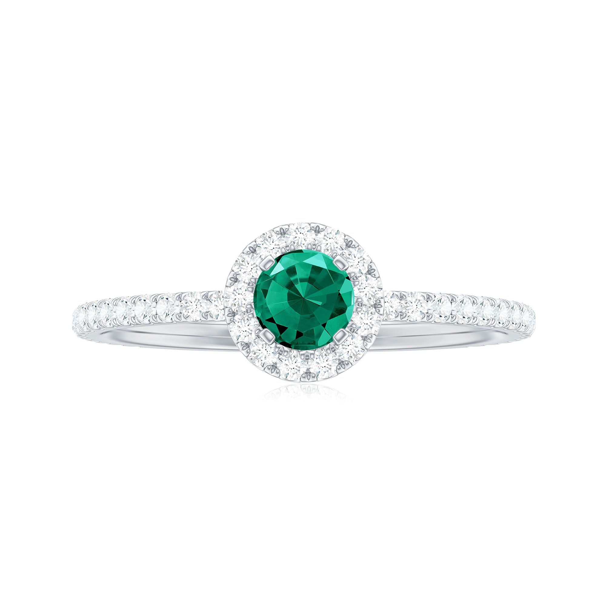 Lab Grown Emerald Minimal Halo Engagement Ring with Diamond Lab Created Emerald - ( AAAA ) - Quality - Rosec Jewels