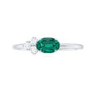 Oval Cut Created Emerald Minimal East West Ring with Diamond Trio Lab Created Emerald - ( AAAA ) - Quality - Rosec Jewels