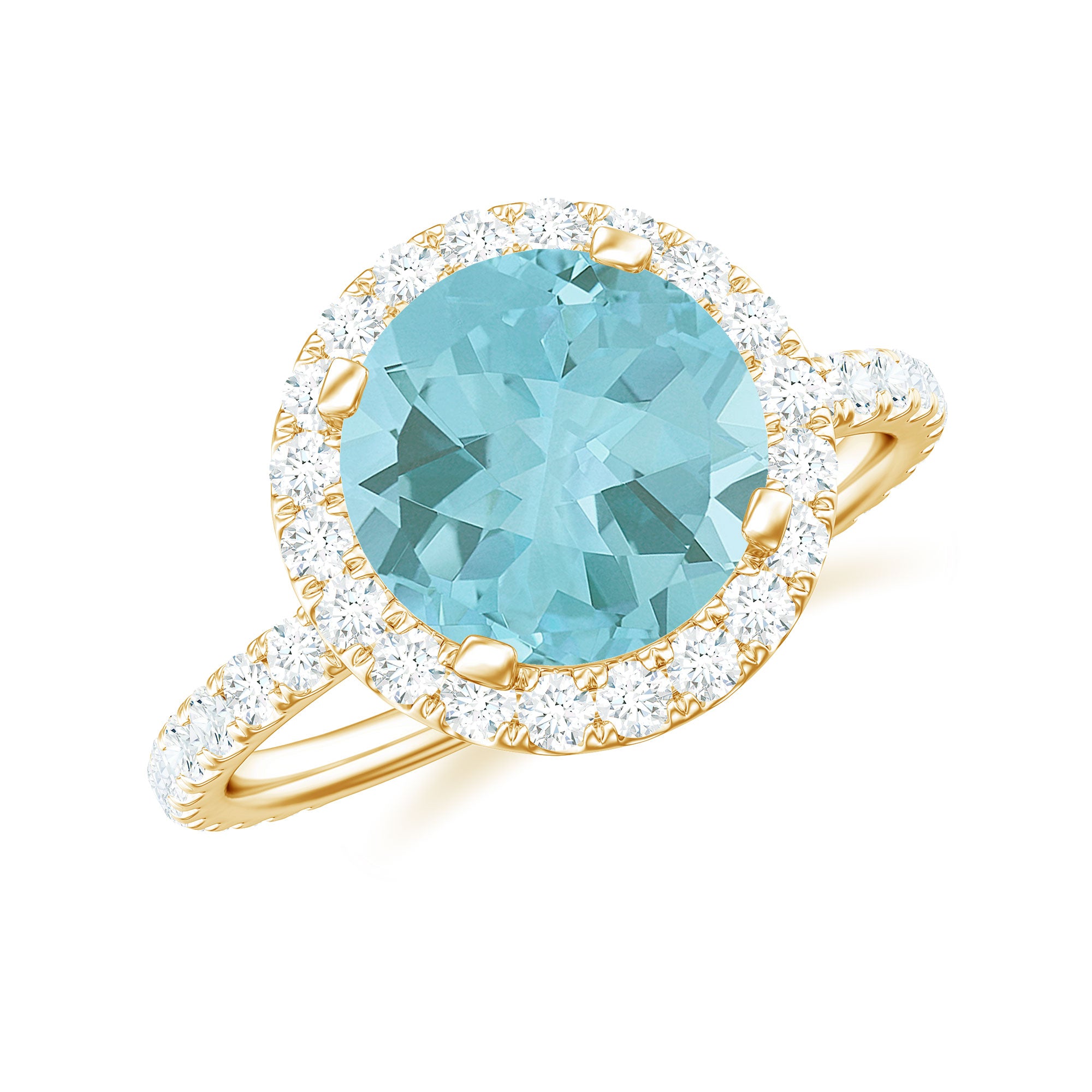 3.25 CT Round Sky Blue Topaz Classic Engagement Ring with Diamond Halo Sky Blue Topaz - ( AAA ) - Quality - Rosec Jewels