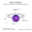 Classic Round Amethyst Engagement Ring with Moissanite Halo Amethyst - ( AAA ) - Quality - Rosec Jewels