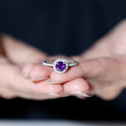 Classic Round Amethyst Engagement Ring with Moissanite Halo Amethyst - ( AAA ) - Quality - Rosec Jewels