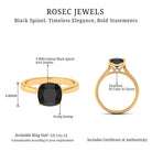 Cushion Cut Black Spinel Solitaire Ring with Surprise Diamond Black Spinel - ( AAA ) - Quality - Rosec Jewels