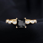 Princess Cut Black Onyx Ring With Diamond Black Onyx - ( AAA ) - Quality - Rosec Jewels