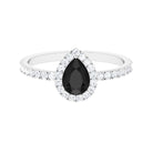 Pear Cut Black Spinel Solitaire Ring with Diamond Accent Black Spinel - ( AAA ) - Quality - Rosec Jewels