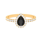 Pear Cut Black Spinel Solitaire Ring with Diamond Accent Black Spinel - ( AAA ) - Quality - Rosec Jewels